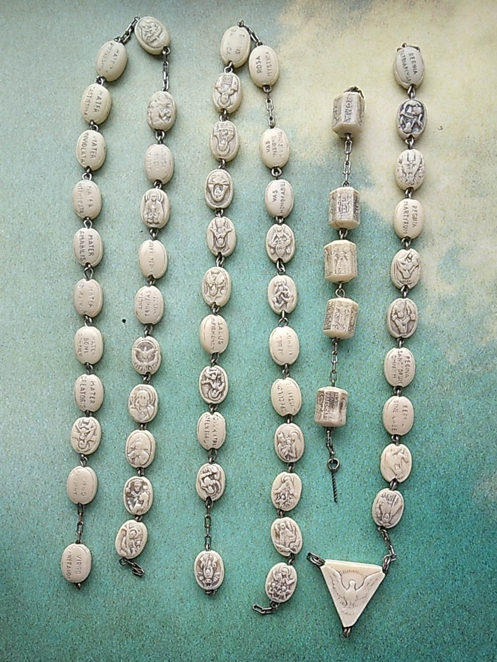 Repair Lot Vintage Cesare Civelli Ivorine Rosary Parts 59 Litany Beads & Center